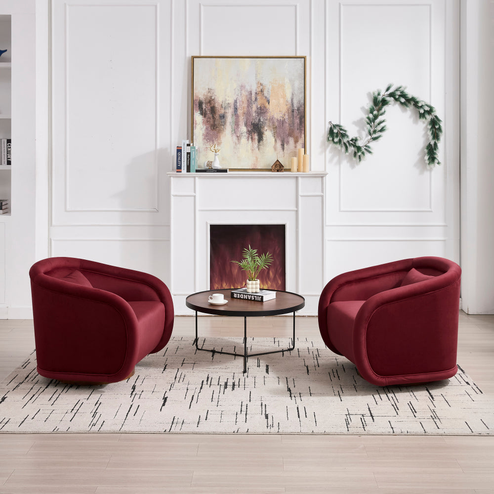 Swivel Accent Chair, 360-degree Swivel Barrel Chair with Velvet Fabric Upholstery, Comfy Pumpkin-Shaped Swivel Chair for Living Room, Bedroom, or Office