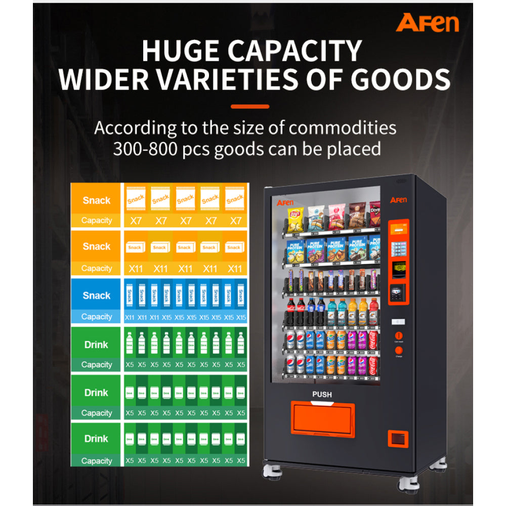 Snack & Drink Vending Machine with Coin and Bill Acceptor, Refrigerated Commercial Vending Machine, 60 Slots