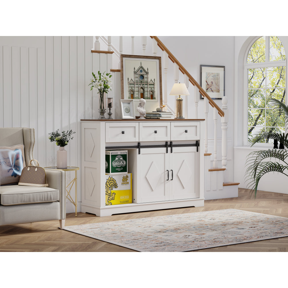 Farmhouse Buffet Cabinet with Storage, Sideboard Cabinet with 2 Doors and 3 Drawers, Rustic Storage Cabinet with Sliding Barn Door, Coffee Storage Cabinet for Dining Room, Living Room