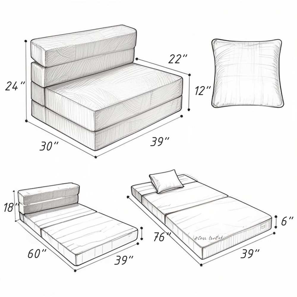 High-Density Memory Foam Sofa Bed with a Fluffy Pillow, Twin Size, Grey