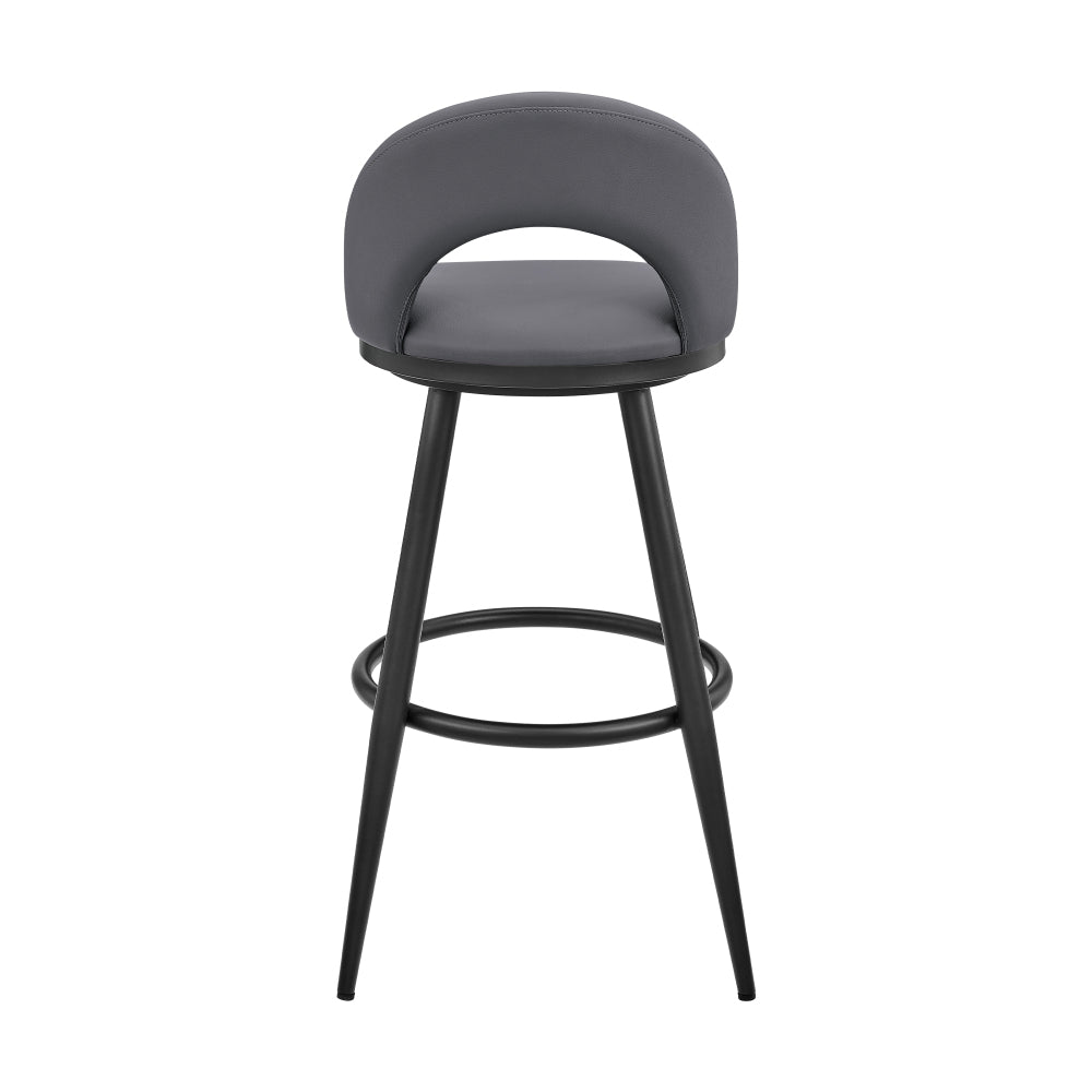 Charlotte Swivel Bar Stool in Black Metal with Gray Faux Leather