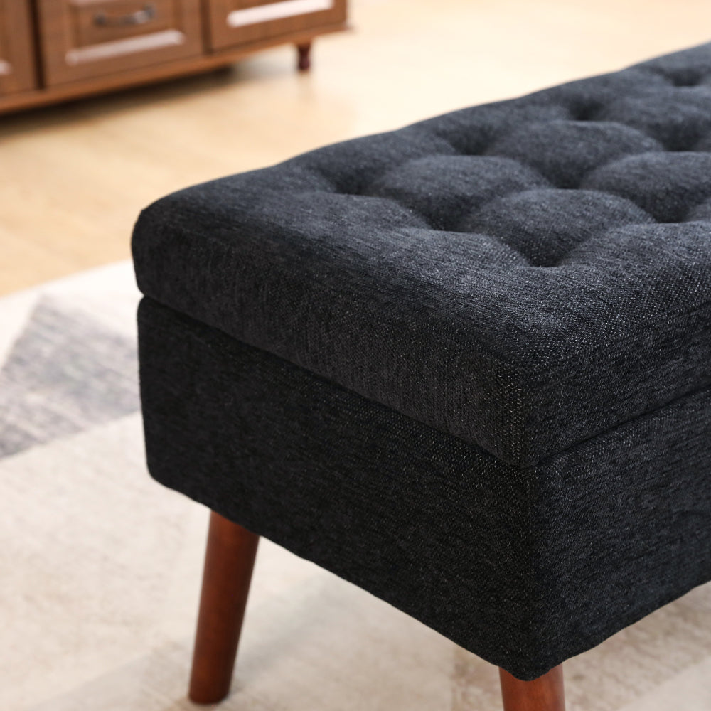 Storage Bench with Storage Bench for Bedroom End of Bed Bench Foot of Bed Bench Entryway Bench Storage Ottoman Bench 43.7" W x 18.1" D Black Linen Bench