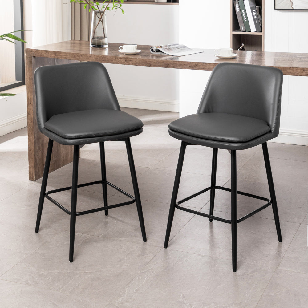 Counter Height Swivel Bar Stools Set of 2, 360° Swivel Upholstered Barstools with Back and Metal Legs, 25.6" Seat Height,Counter Stools for Kitchen Island and Pub,Linen Cloth,Grey