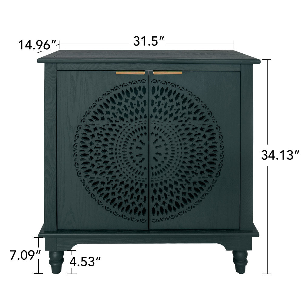 Hollow-Carved 2 Door Accent Cabinet Sideboard Buffet Storage Cabinet with Adjustable Shelf for Entryway Living Room Bedroom