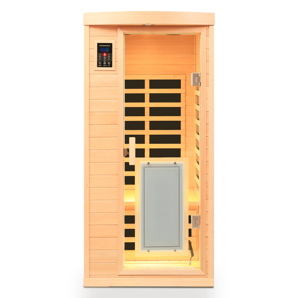 Low EMF Front door with heating panel One people Hemlock Far-infrared Indoor sauna room