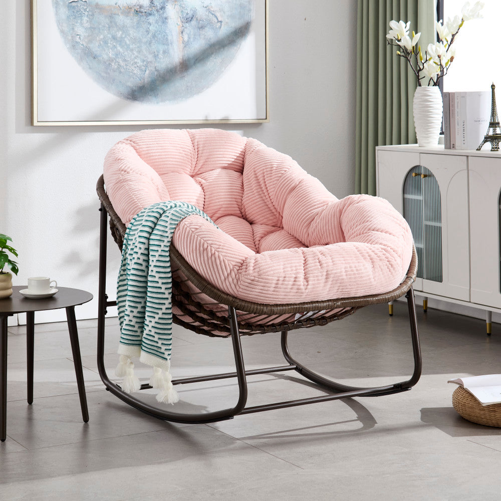Outdoor Rattan Rocking Chair,Padded Cushion Rocker Recliner Chair Outdoor for Front Porch, Living Room, Patio, Garden,
Pink