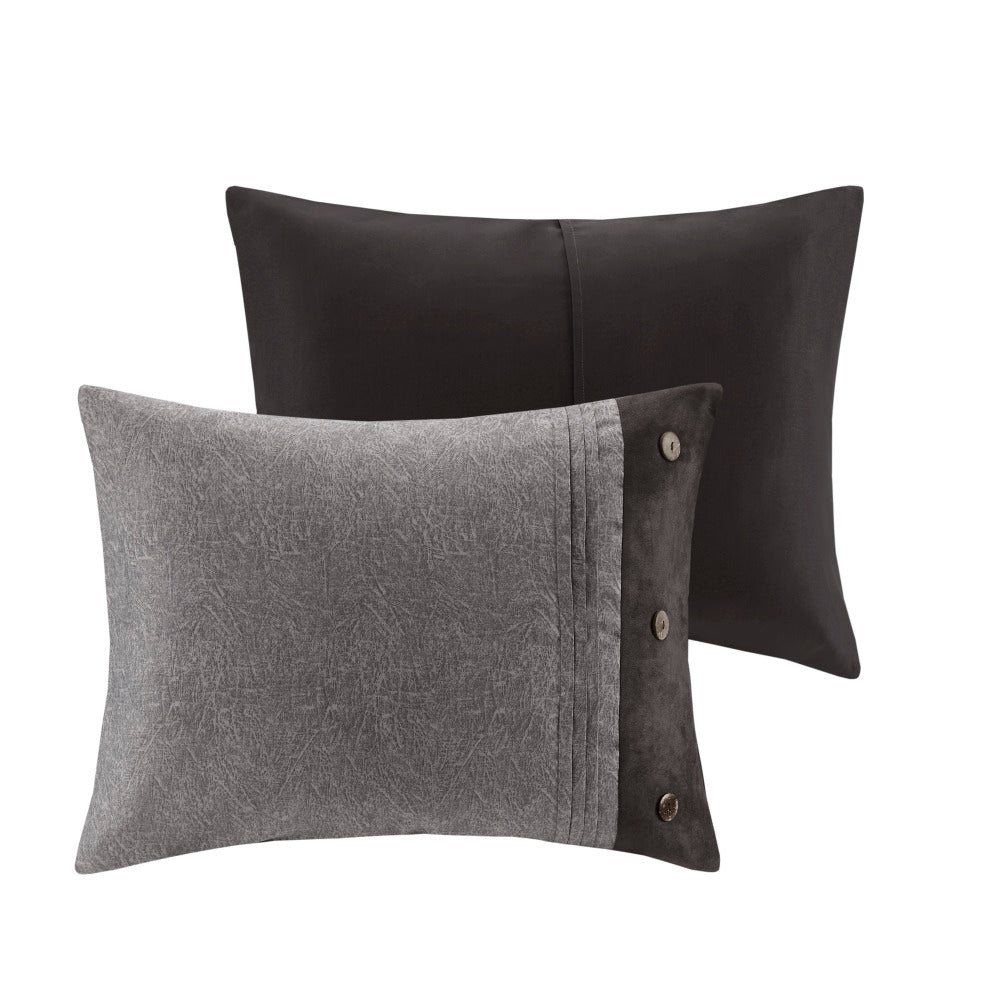 7 Piece Faux Suede Comforter Set Grey King