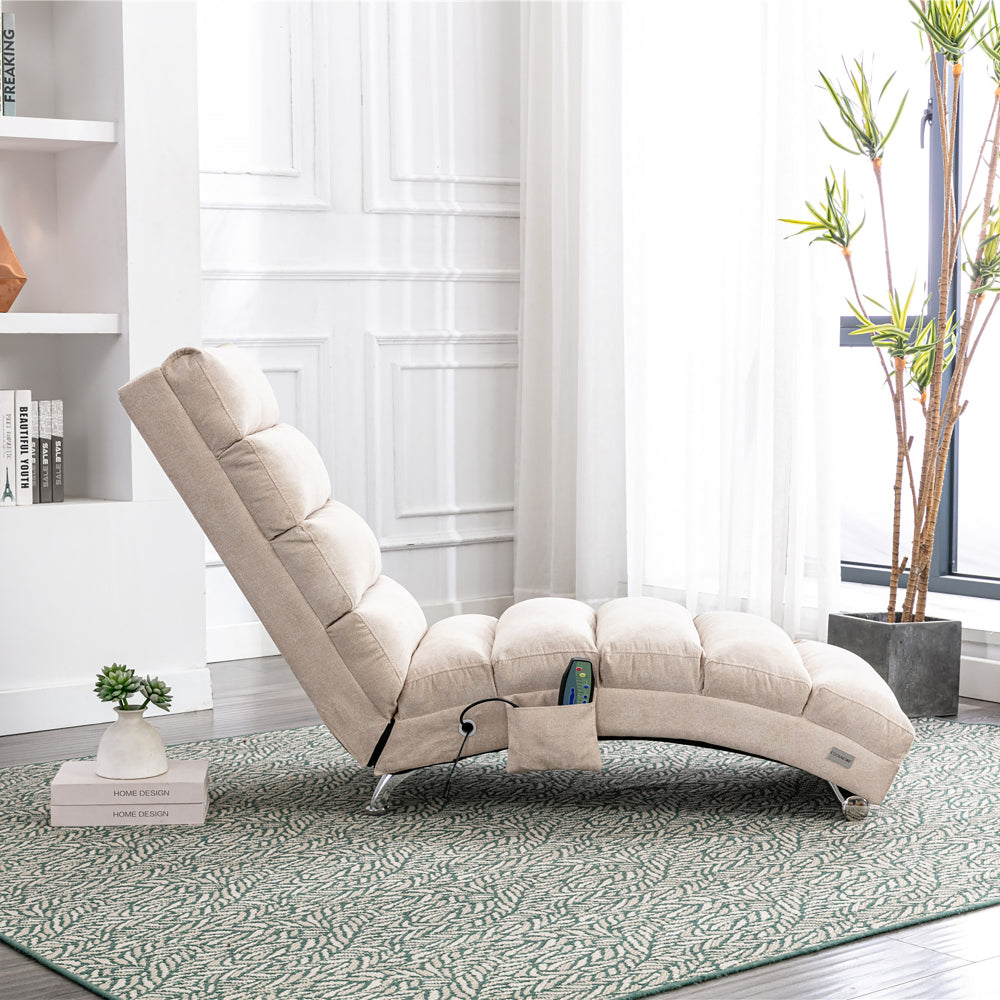Linen Massage Chaise Lounge Indoor with Remote Control,Ergonomic Electric Massage Long Lounger with 5 Modes for Office, Living Room,Bedroom (Beige)