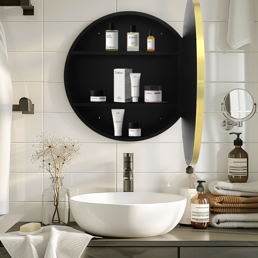 24x24 inch Black Metal Framed Wall mount Bathroom Medicine Cabinet with Mirror