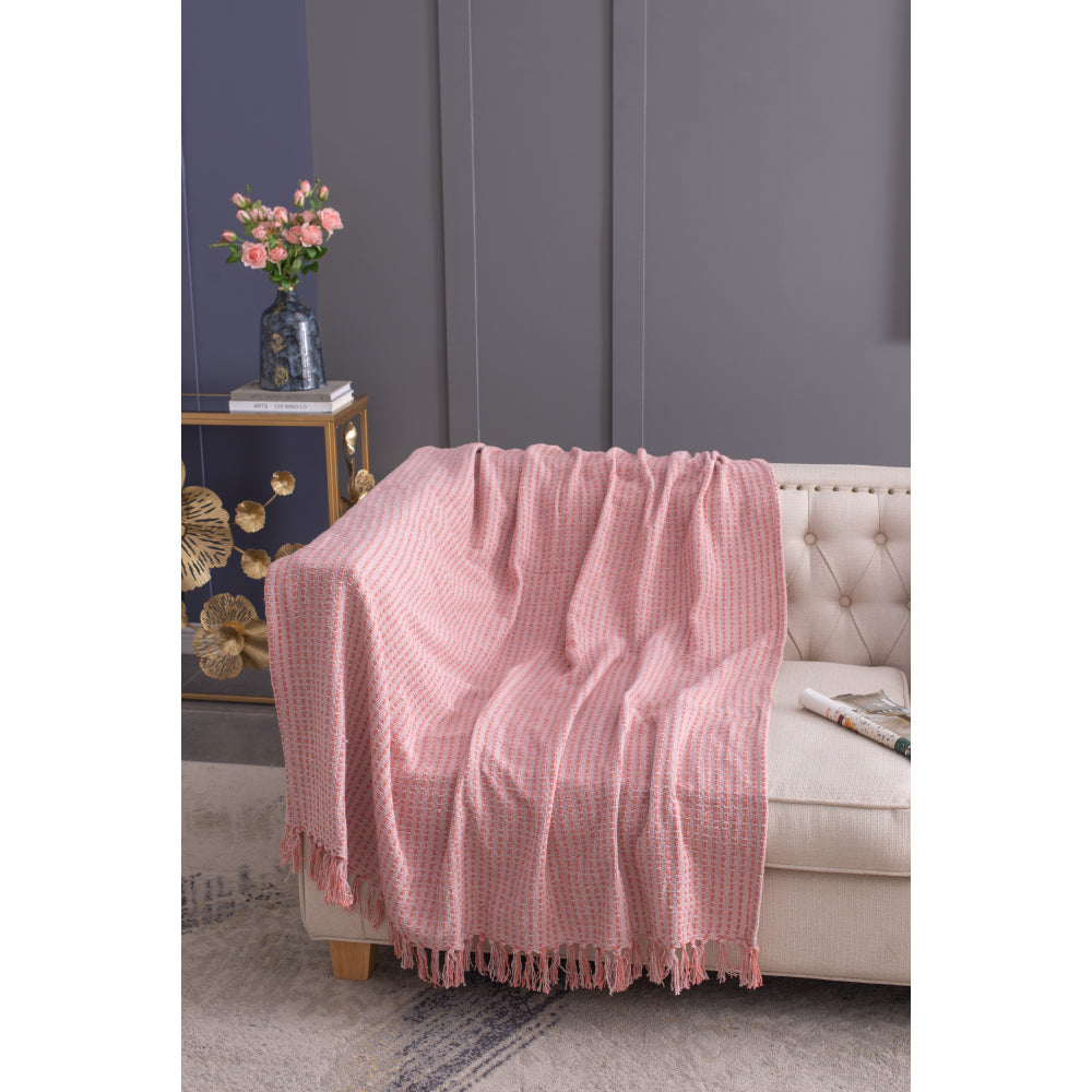 50x60" Decorative Pink Cotton Throw Blanket with Tassels, 2 Pack