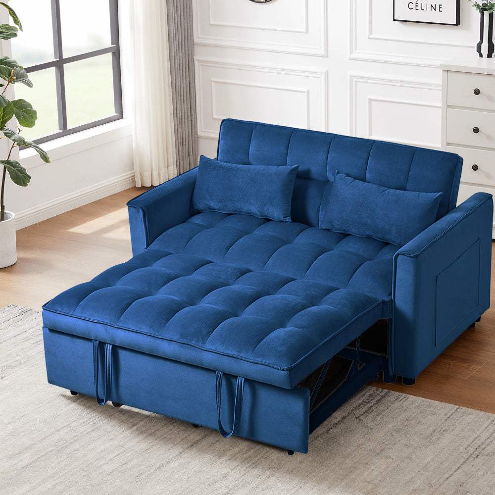 3 in 1 Convertible Sleeper Sofa Bed, Modern Pull Out Couch Bed, Adjustable Backrest, Velvet Loveseat Futon Sofa with Pillows & Pockets for Living Room Apartment, Black