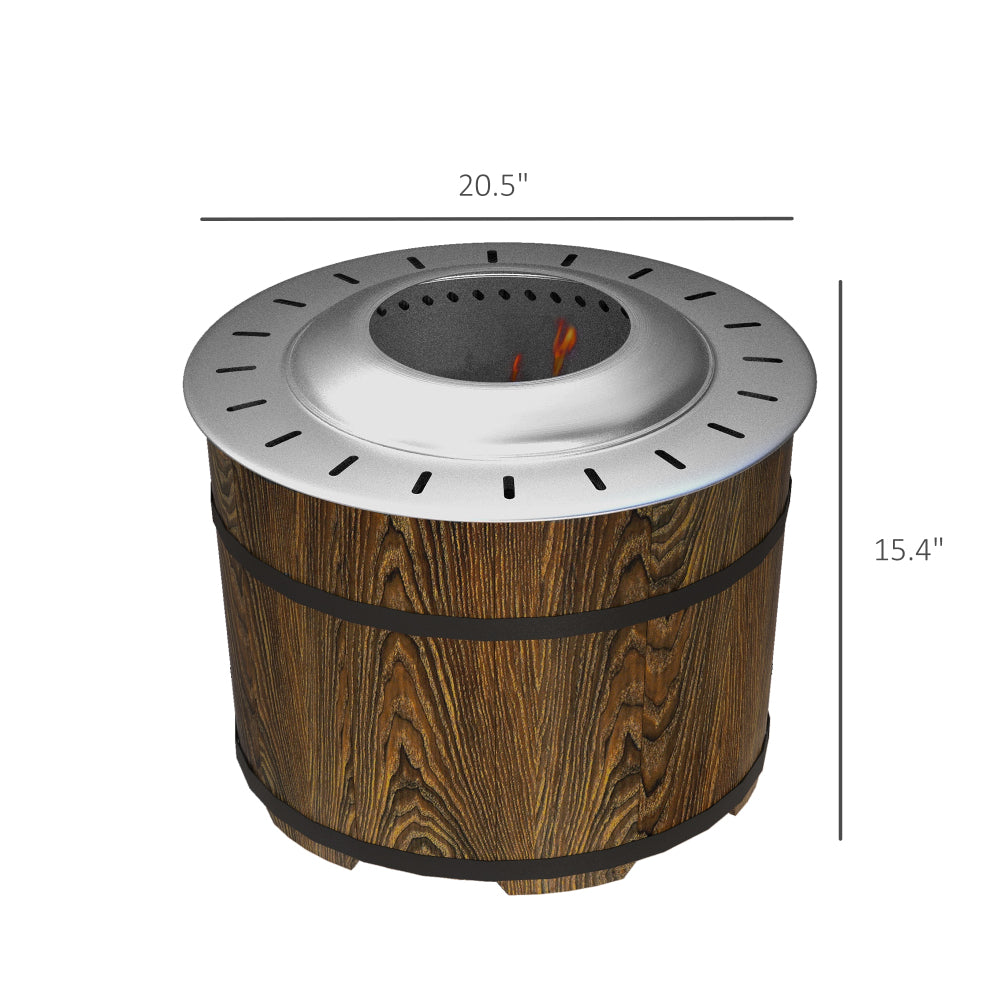 Outsunny Smokeless Fire Pit with Fireproof Mat, 20" Barrel Style Portable Wood Burning Firepit, Magnesium Oxide Low Smoke Camping Bonfire Stove for Backyard, Patio, Picnic, Brown