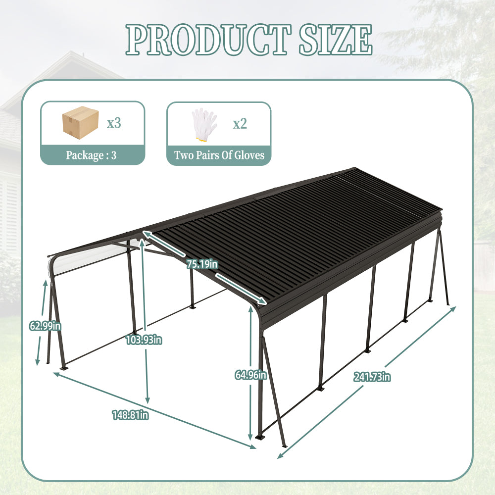 Metal Carport 12×20 Car Port, Outdoor Storage Heavy Duty Metal Canopy Multi-Use Garage Shed for Car and Truck, Carport Kit with Galvanized Steel Roof Building and Frame