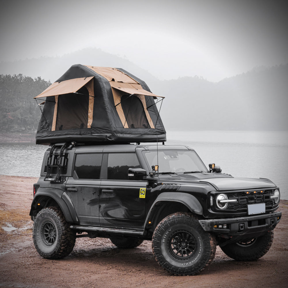 New Design 4x4 Offroad Car Roof Top Tent Amphibious Inflatable Tent With Ladder For Camping( With Ladder, Two Tone Style, Khaki & Black)