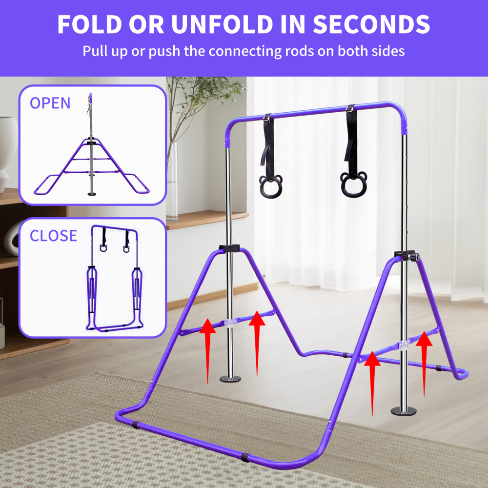 Purple Multi-Functional Adjustable Height Children's Horizontal Gymnastic Bar With Bear Rings