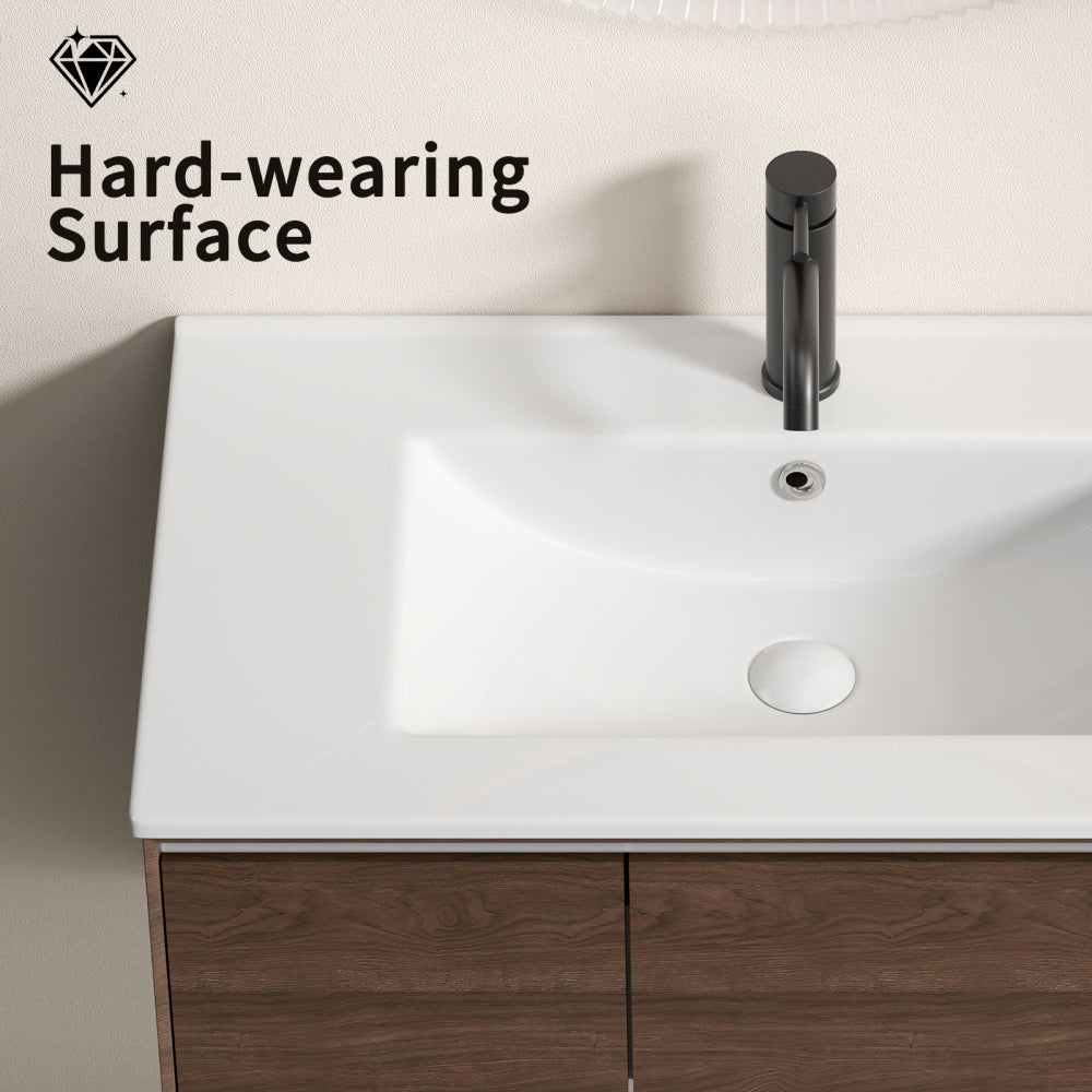 24 inch Bathroom Vessel Sink, Ceramic Bathroom Vanity Sink Top without Overflow, Convenient for Storing Personal Items - Glossy White