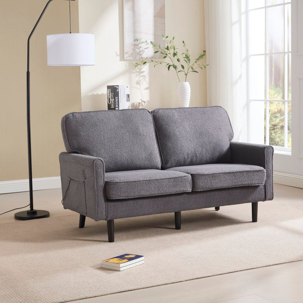 Loveseat Sofa, Mid Century Modern Love Seat, 2 Seater Sofa Couches for Living Room, Small Couch with USB & Removable Pillow Cover, Comfy Couch for Bedroom, Apartment (Beige)