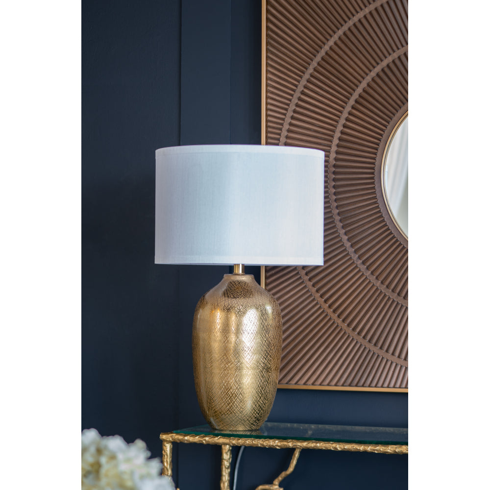 D18x31" Round Aluminum Sheet Gold Table Lamp with White Fabric Shade(Lamp Shade Assembly Required)