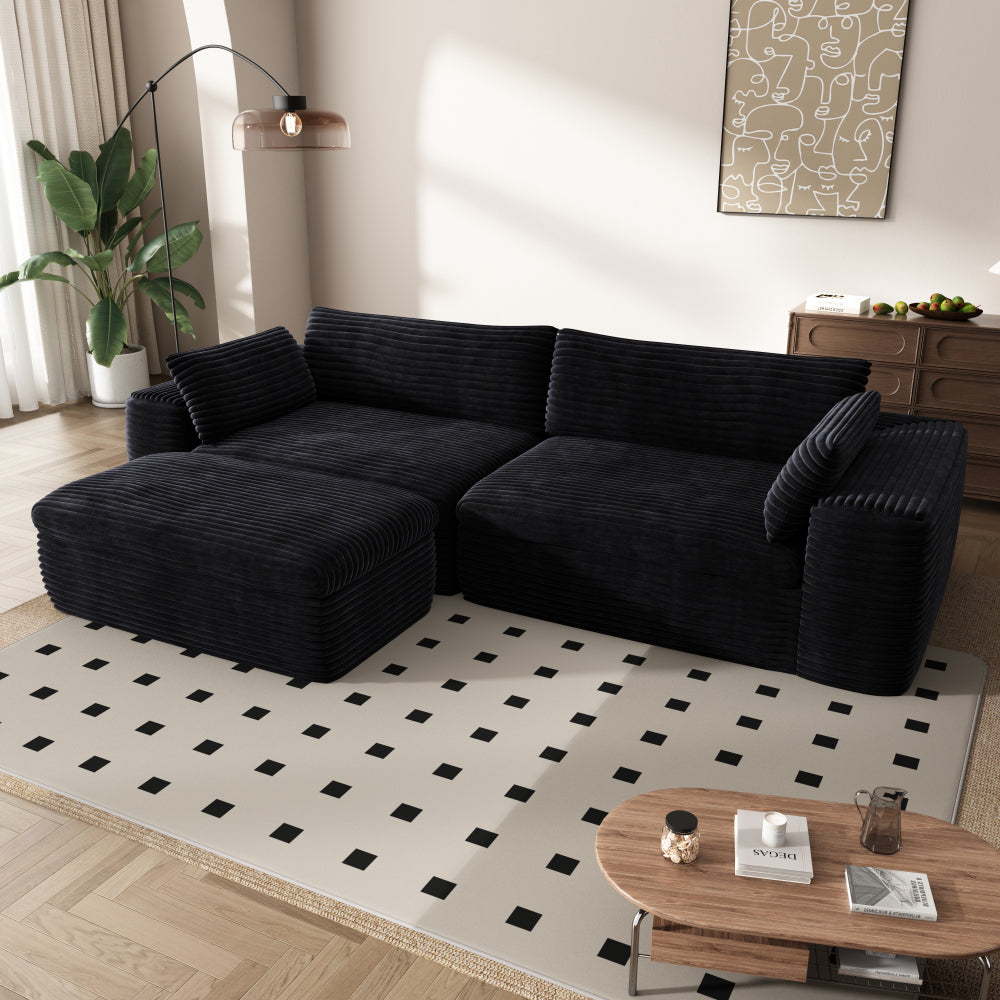 Cloud Sectional Couch with L-Shape Chaise,Modern Modular Sofa with Deep Seat, Upholstered Couches for Living Room Bedroom,No Assembly Required, Black (Corduroy Fabric)