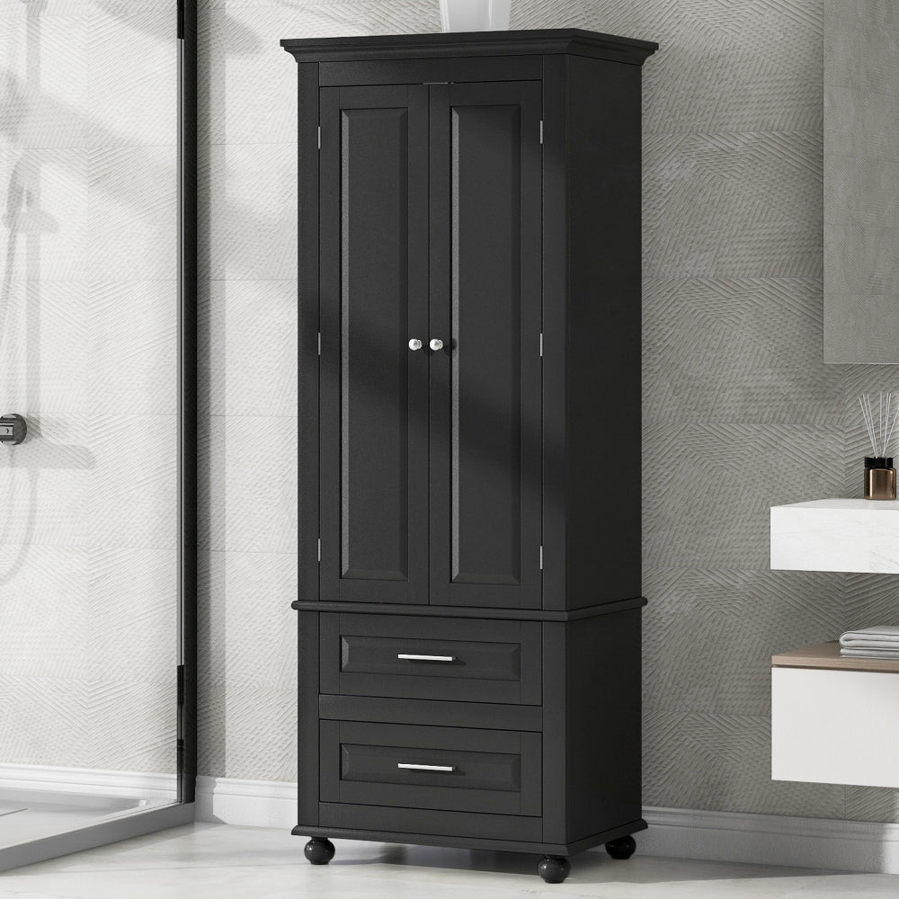 Tall Storage Cabinet with Two Drawers for Bathroom/Office, Grey
