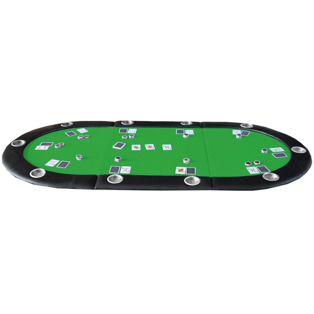 Folding Poker Table Top for 10 Players Tri-Fold Texas Holdem Blackjack Casino Game Tabletop Green