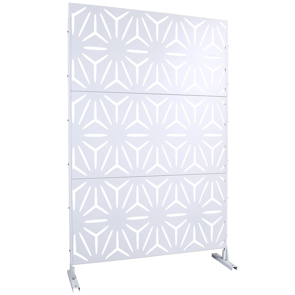 Outdoor & Indoor Privacy Screen Metal Privacy Screen 76" H×48" W, Freestanding Decorative Privacy Screen for Deck Balcony Patio, Privacy Fence Panels for Outside Lawn Garden PS104 WHITE
