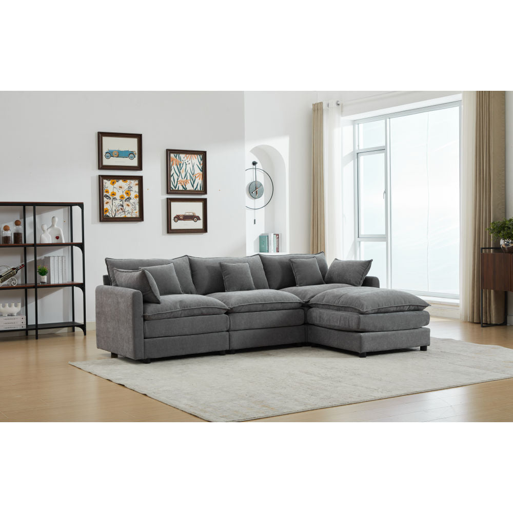 Modular Sectional Sofa, 3-Seater Sofa with Ottoman, Modern L-Shaped Sofa for Living Room Bedroom Apartment