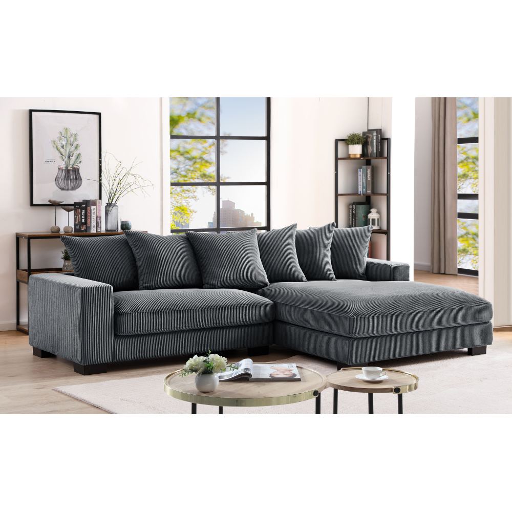 Luxe Oversized Two-Piece Right Facing Sectional Couches for Living Room, 102.4-Inch L Shaped Sofa with Chaise, Upholstered with Corduroy Fabric, Dark Grey