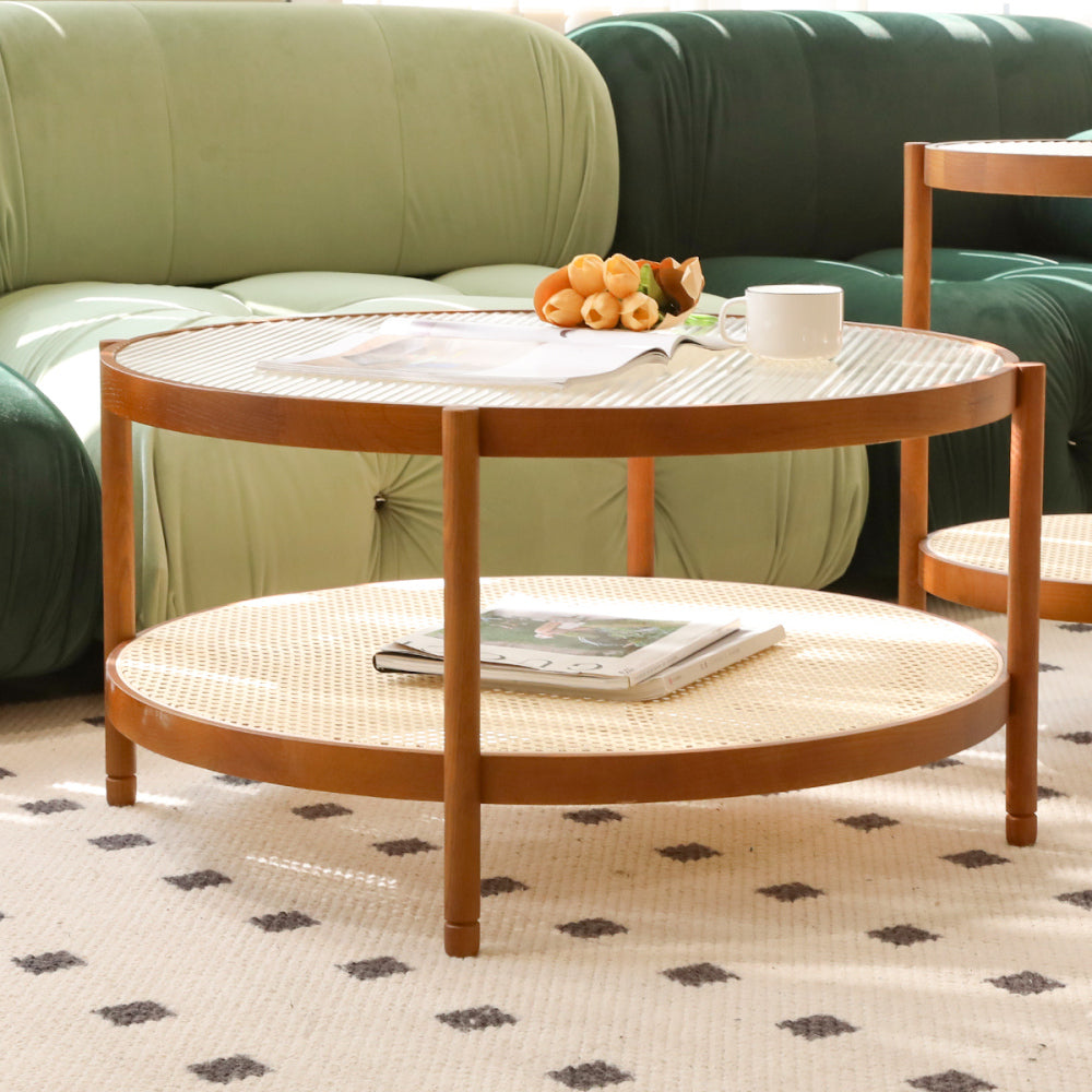 Modern Farmhouse Living Room Coffee Table Set, Stylish and Elegant Nesting Round Wooden Table,Side End table set for Living Room,Bedroom-1pc End Table