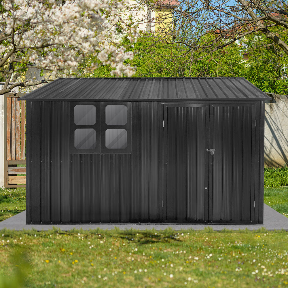Metal garden sheds 10ftx8ft outdoor storage sheds white+coffee with window