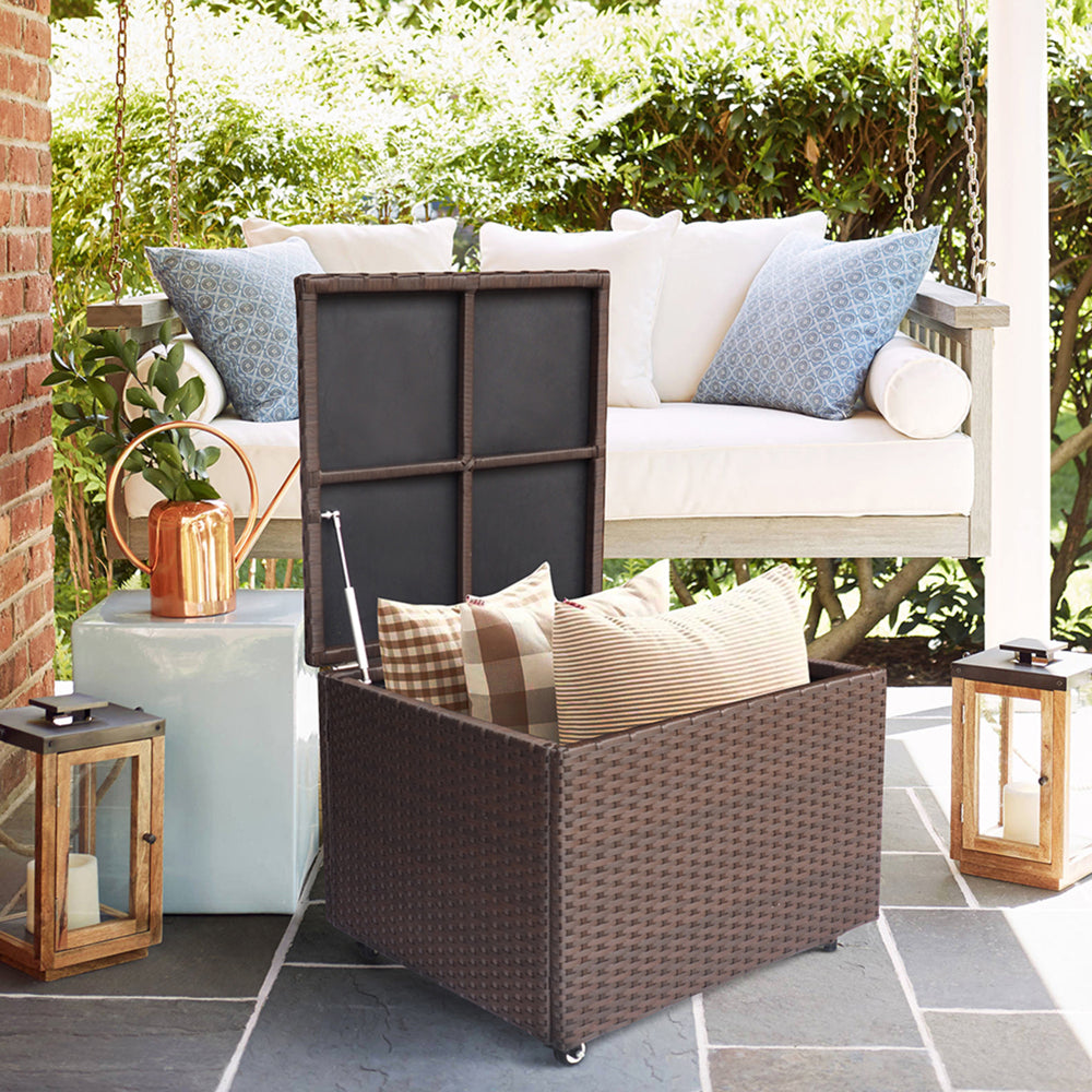 Outdoor Patio Wicker Large Storage Container Deck Box Made of Antirust Aluminum Frames and high quality Resin Rattan