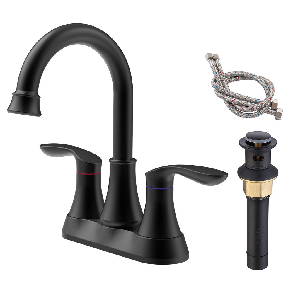 2-Handle 4-Inch Brushed Nickel Bathroom Faucet, Bathroom Vanity Sink Faucets with Pop-up Drain and Supply Hoses