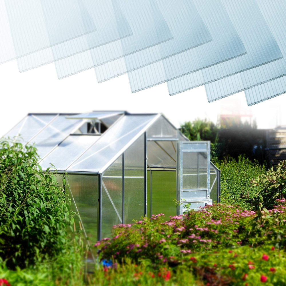 14 Pieces Set 2' (W) x 4' (L) Polycarbonate Panel,Twin-Wall Polycarbonate Sheets Waterproof UV Protected Reinforced Clear Sheets for Greenhouse, Outdoor, Plant Stand Roof