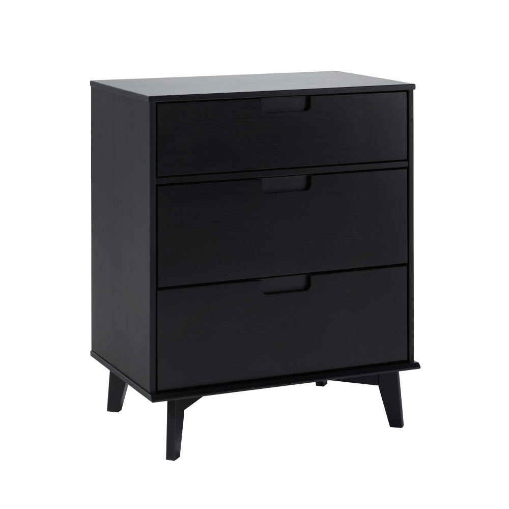 Mid-Century Modern Solid Wood 3-Drawer Dresser – Black