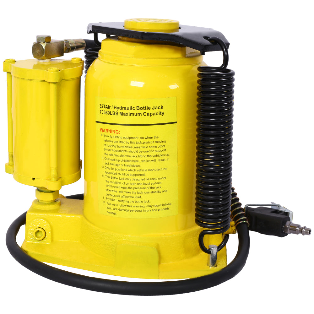 Air Hydraulic Bottle Jack, 32 Ton/70550LBS LBS All Welded Bottle Jack, 10-16.3 inch Lifting Range, Manual Handle and Air Pump, for Car, Pickup, Truck, RV, Auto Repair, Industrial Engineering ,Red