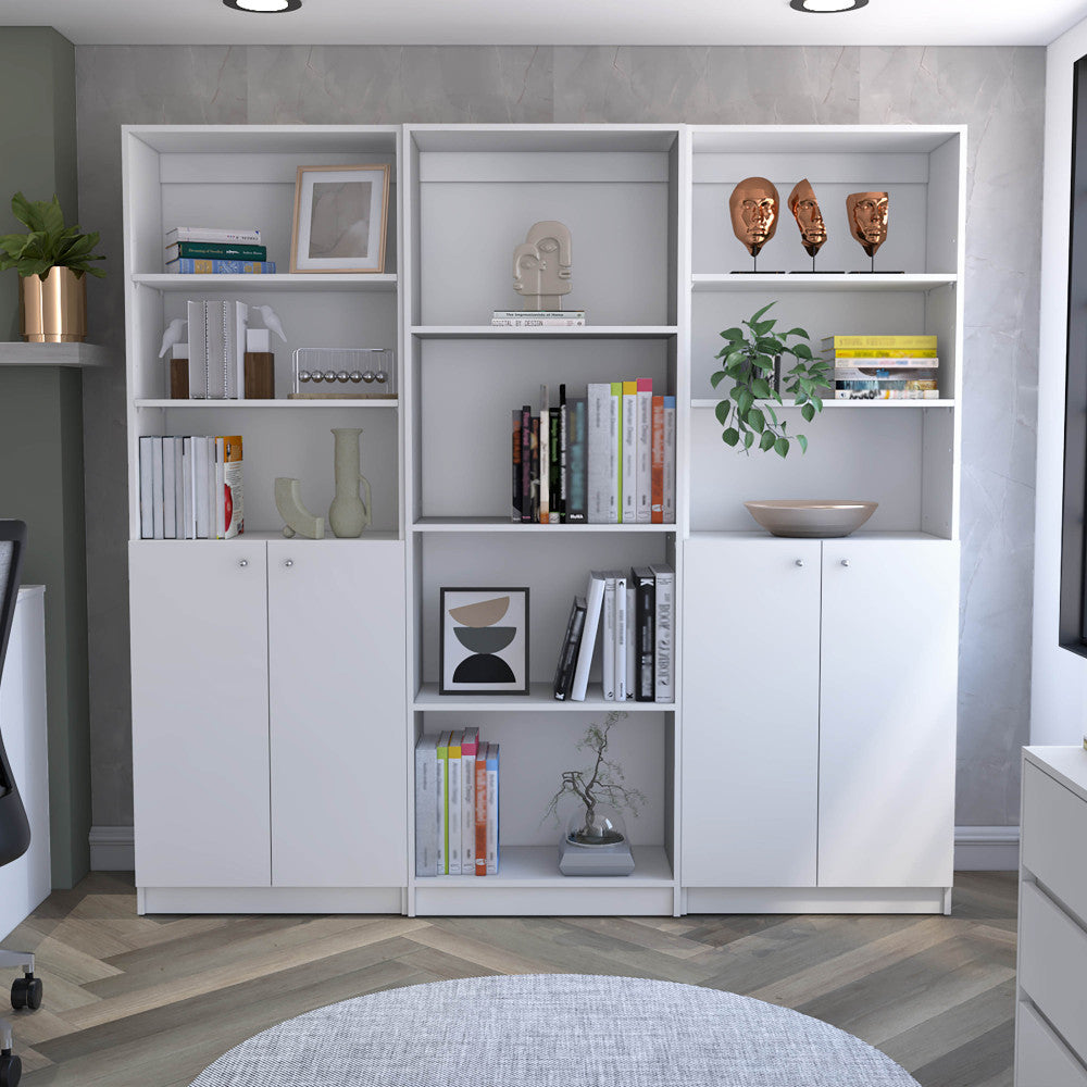 Dupree 3 Piece Home Bookcase set, 67" Wide with 14 Shelves , Living Room Set Set White