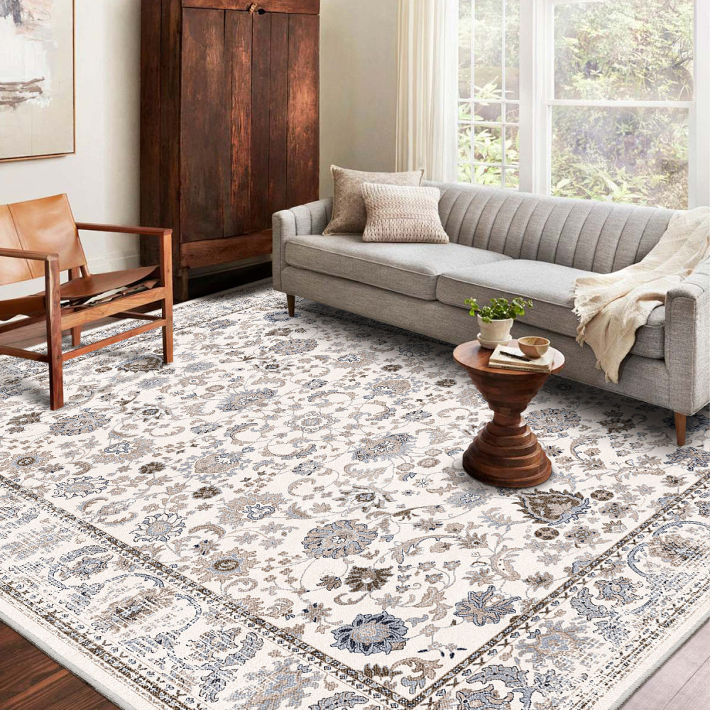 Area Rug 5x7 Vintage Bohemia Non-slip Washable Rug For Living Room Kitchen Bedroom Living Room Flower Design Blue/Yellow