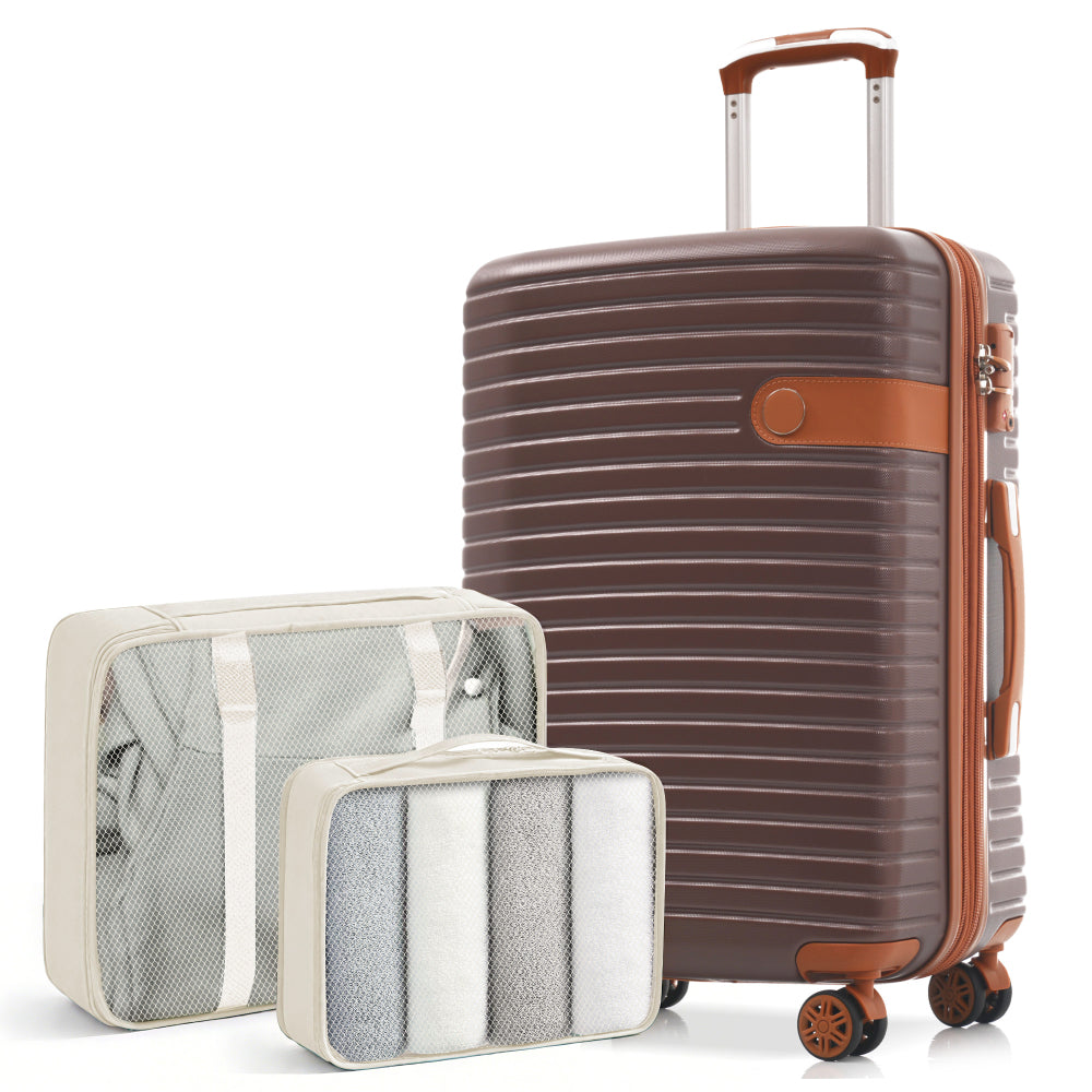 24-Inch Hardshell ABS Luggage, Lightweight Expandable Checked Suitcase with Spinner Wheels, TSA Lock, 2 Packing Cubes (Blue)