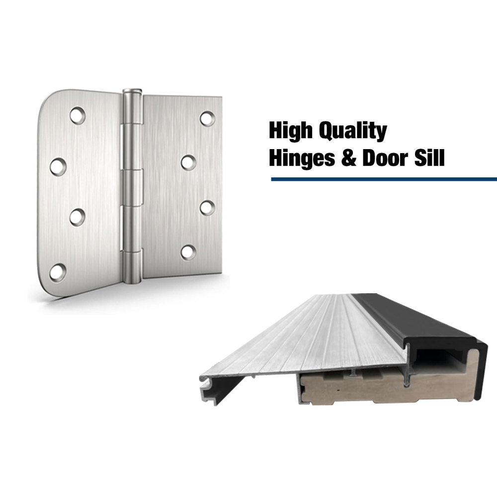 36 x 80 Fiberglass Entry Door, White Finish Knock-Down Fiberglass Door with New Packaging Vinyl Frame, 4-Lite Frosted Glass - Contemporary Style for Home's Front Entrance, Left Hand Inswing