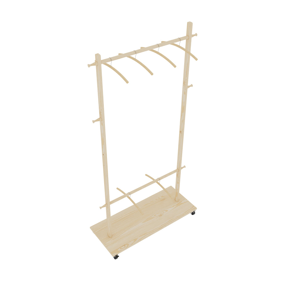 Solid Wood Garment Clothes Drying Rack with 6 Wooden Hangers, Space-Saving Design, Adjustable Shelf, and Wheels for Easy Mobility – Perfect for Bedroom, Living Room, or Entryway