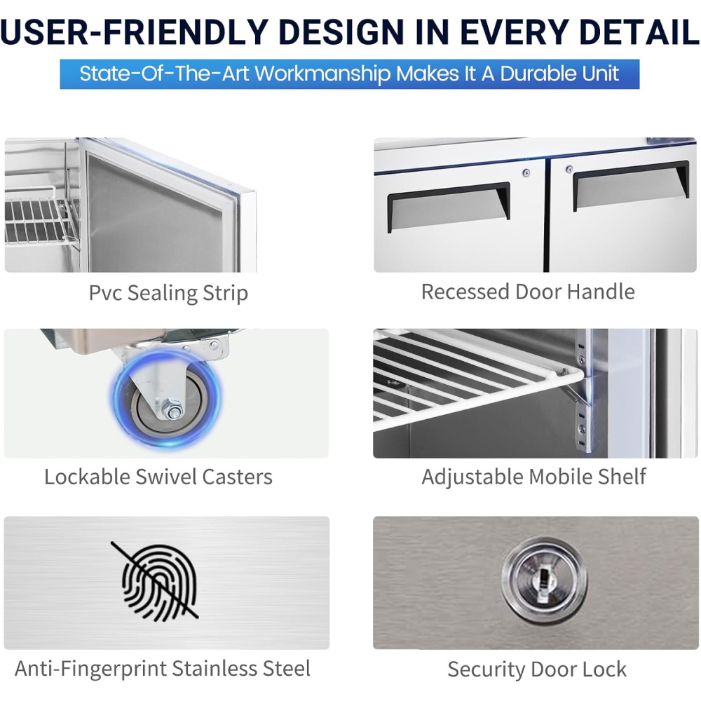 72" W 3 Door Refrigerator Sandwich Salad Prep Table Commercial Stainless Steel Fan Cooling Refrigerator with Cutting Board, 3 Shelves & 30 Pans for Restaurant, Bar, Shop-20 Cu.ft