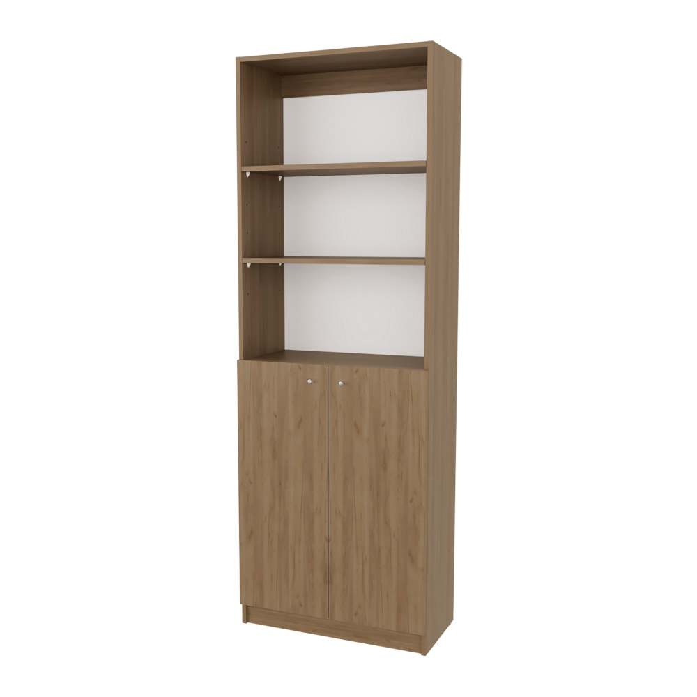 Natural Oak and White 2-Door Bookcase with Open Storage