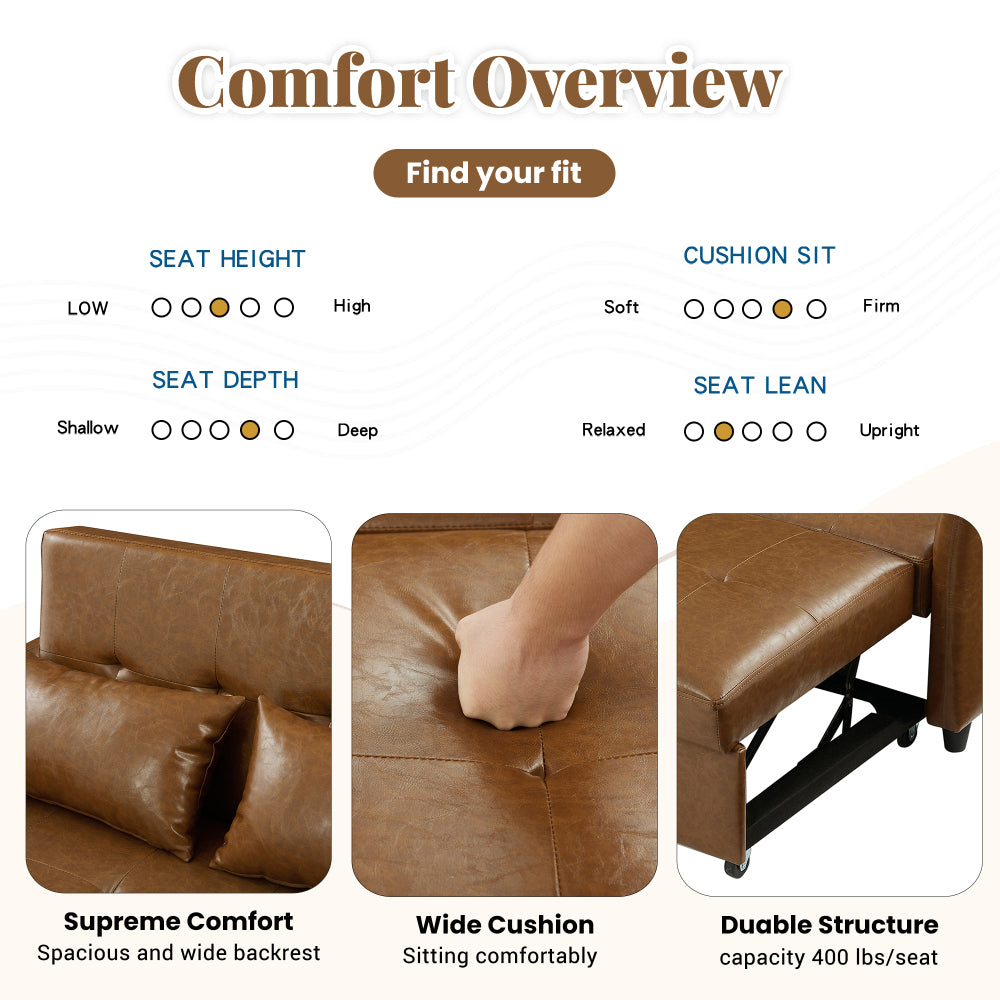 Orisfur. 51.57" Convertible Sleeper Bed, Adjustable Oversized Armchair with Three USB Ports for Small Space(Old SKU:WF283379AAD), Brown