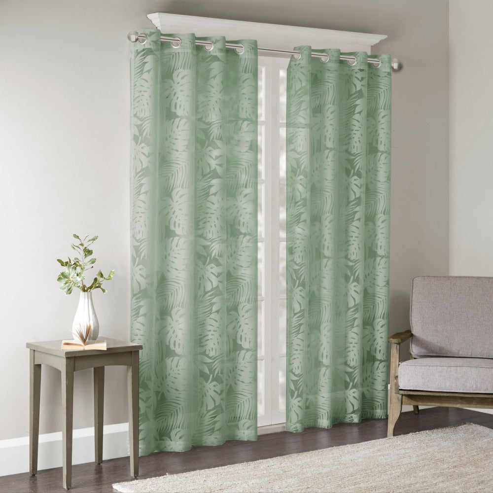Palm Leaf Burnout Window Sheer White 50x84"