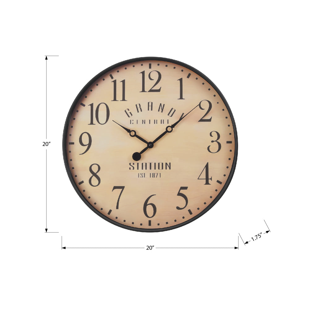 Clocks, 20" Round, Wall Clock, Antique Brown, Transitional