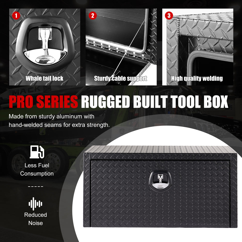 36 inch aluminum underbody truck tool box heavy duty underbed toolbox tool storage organizer chest with lock and keys, waterproof trailer box, extra thick diamond thread plate matte black finish