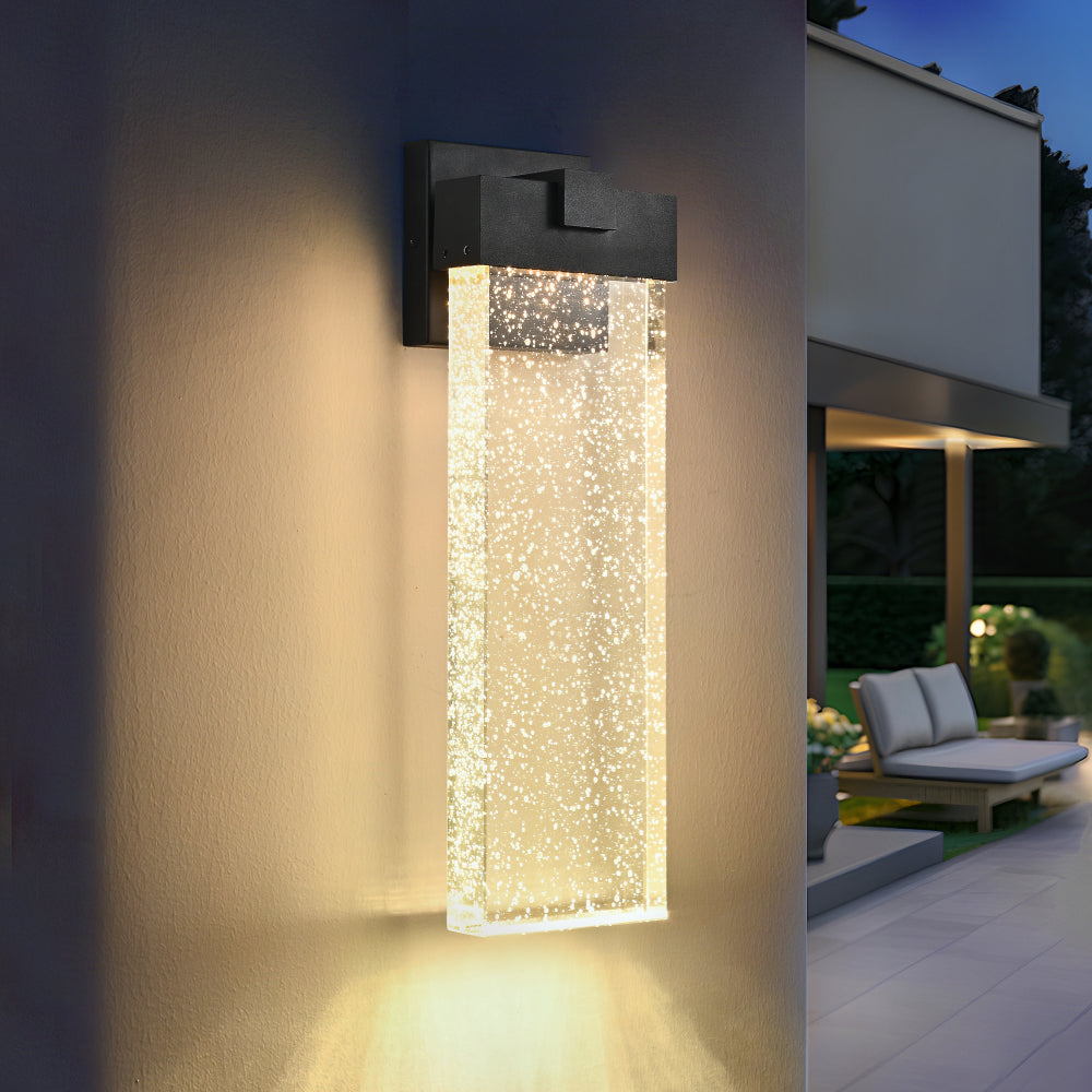 2-Pack Outdoor Wall Light Fixture, Weatherproof LED Wall Sconce with Bubble Crystal and Light Sensor - 12W Per Lamp