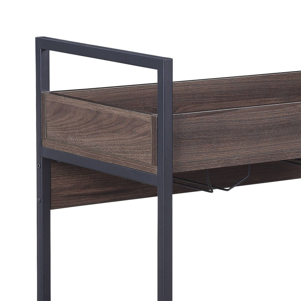 Rectangular Serving Cart with 2 Tier Shelf, Walnut and Black
