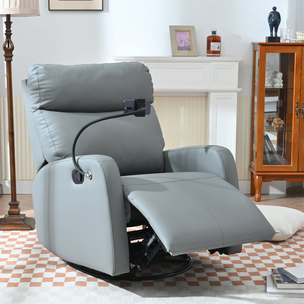 270° Power Swivel Rocker Recliner Chair, Electric Glider Reclining Sofa with USB Ports, Power Swivel Glider, Rocking Chair Nursery Recliners for Living Room Bedroom(Light Gray+270° Swivel)