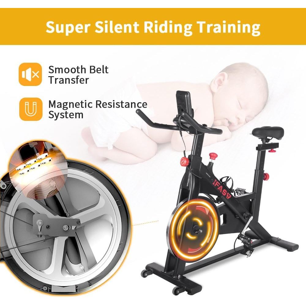 Black Stationary Bikes for Home Spin Indoor Exercise Bike with LCD Monitor and Comfortable Seat Cushion for Home Gym Cardio Fitness Training